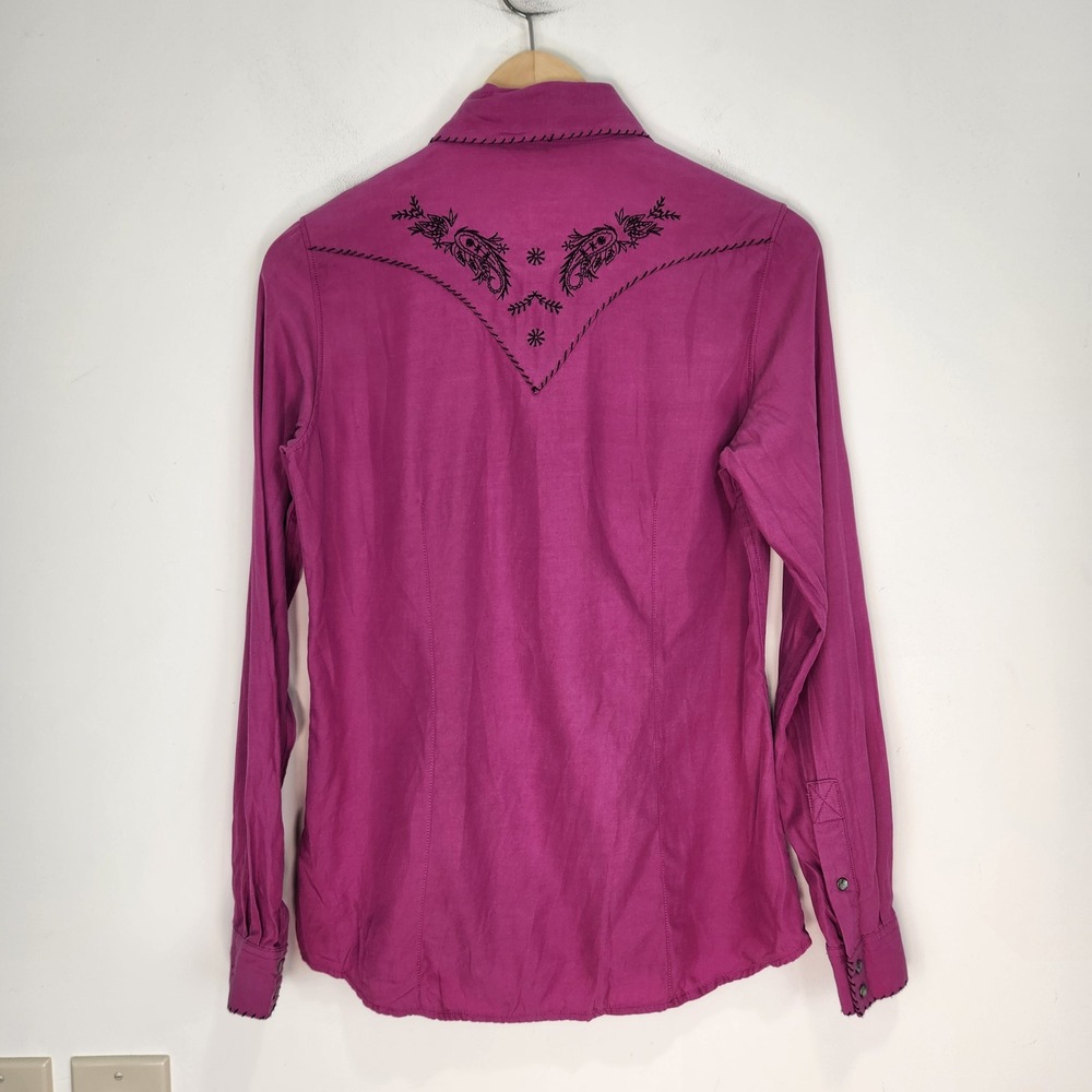 Ryan Michael Womens Silk Cotton Western Snap Shirt S Deep Pink Embroidered - Picture 2 of 11